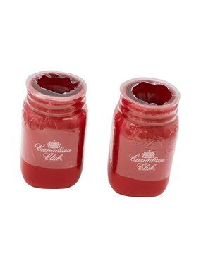 Canadian Club Ceramic Jar‎ Lot 2 Whisky Red Maple Leaf Mason Jar Promo New
